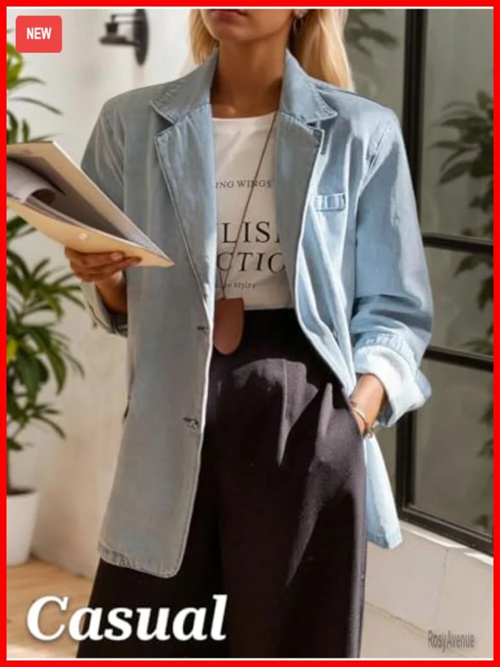 Women's Open Front Denim Blazer Jacket Lightweight Casual Blazer